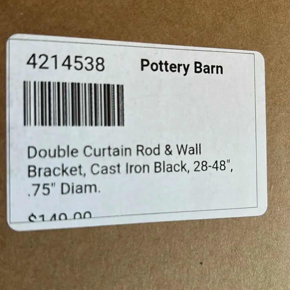 Pottery Barn Double Curtain Rod & Wall Bracket, Cast Iron, .75, NWT 28x48
